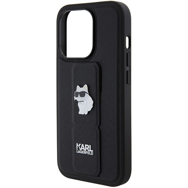 Karl Lagerfeld KLHCP14LGSACHPK Apple iPhone 14 Pro hardcase Gripstand Saffiano Choupette Pins black