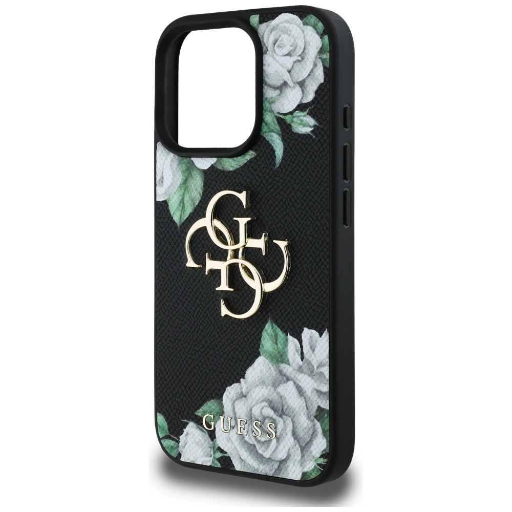 Etui Guess Grained Roses Big 4G logo do Apple iPhone 16 Pro czarny