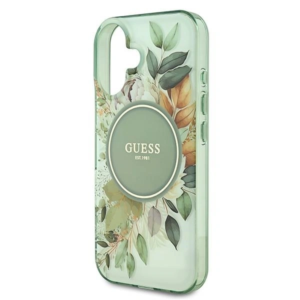 Guess GUHMP16MHFWBDCEN Apple iPhone 16 Plus hardcase IML Flower & Tonal Circle MagSafe green