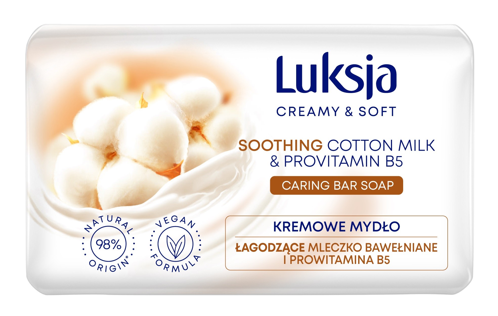 Luksja Creamy & Soft Łagodzące Kremowe Mydło w kostce Mleczko Bawełniane & Prowitamina B5 90g