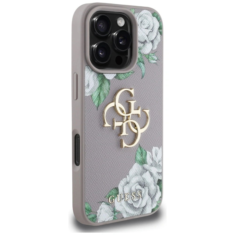 Etui Guess Grained Roses Big 4G logo do Apple iPhone 16 Pro fioletowy