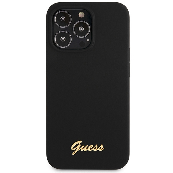 Guess GUHCP13XLSLMGBK Apple iPhone 13 Pro Max black hardcase Silicone Script Gold Logo