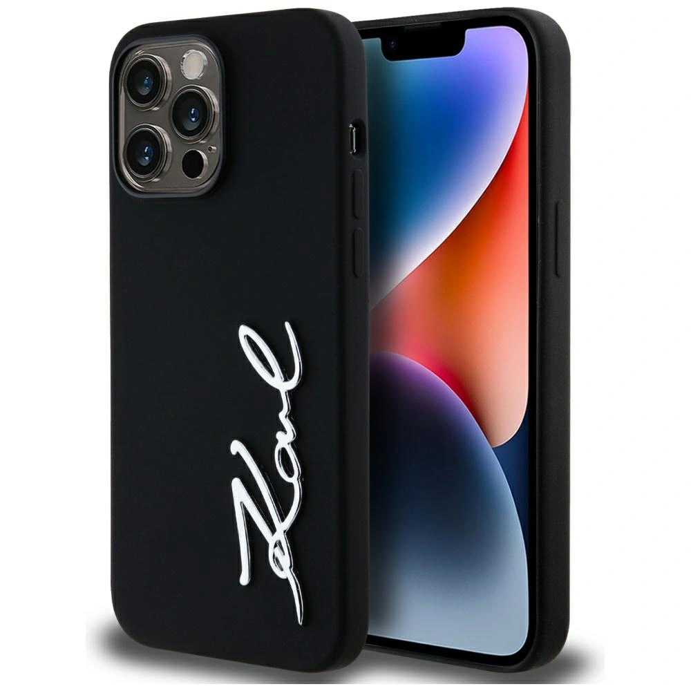 Karl Lagerfeld Silicone Metal Script Logo Apple iPhone 14 Pro Max black