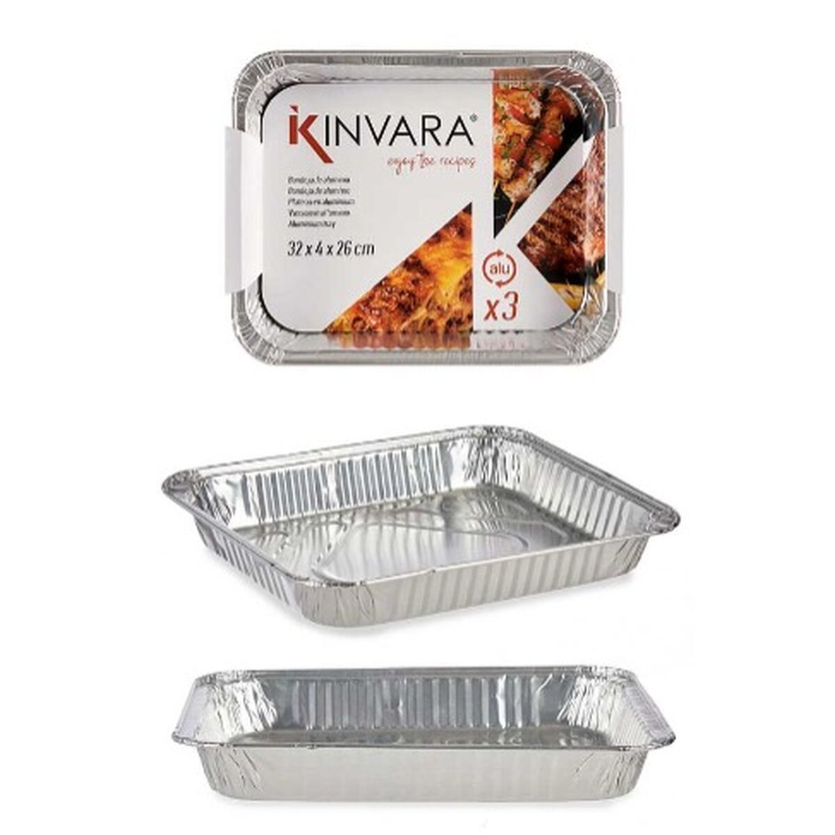 Set of trays Aluminium 32,5 x 26 x 3,8 cm 3 Pieces (12 Units)