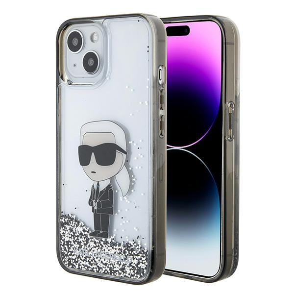 Karl Lagerfeld KLHCP15SLKKNSK Apple iPhone 15 hardcase Liquid Glitter Ikonik transparent
