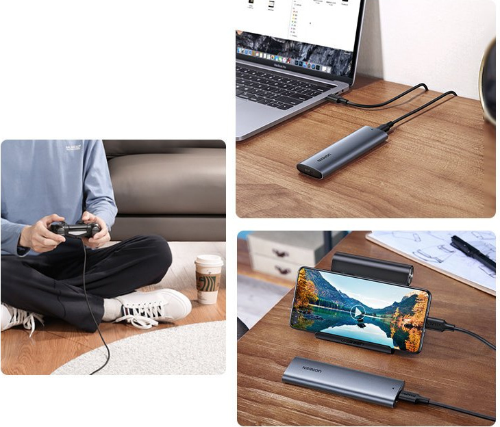 UGREEN CM400 M.2 SSD bay USB 3.2 Gen 2 drive (SuperSpeed USB 10 Gbps) + USB Type C cable 0.5m gray