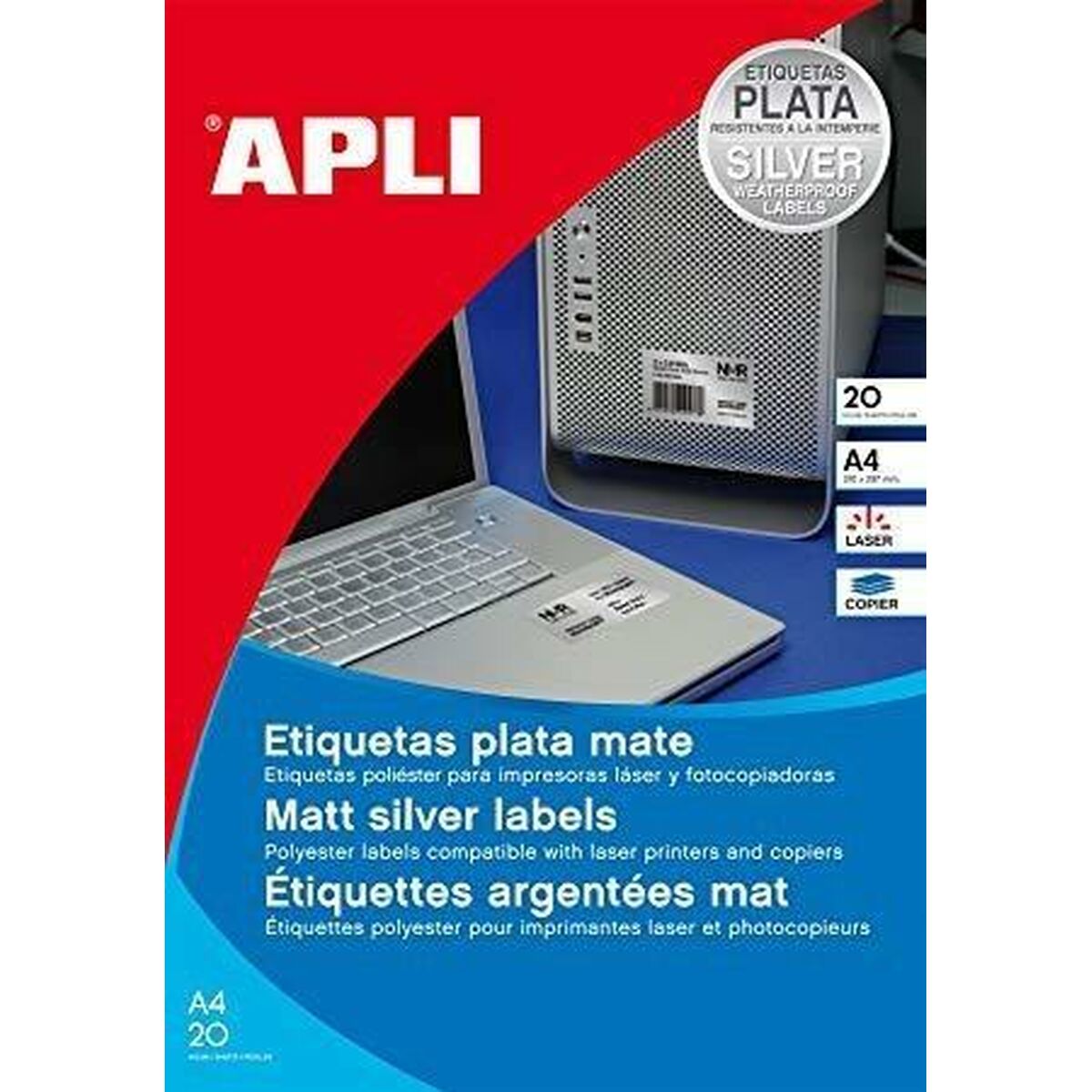 Adhesive labels Apli Silver Metallic 45,7 x 21,2 mm 20 Sheets