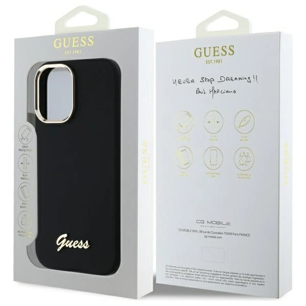 Etui Guess do Apple iPhone 16 Plus hardcase Silicone Script Metal Logo & Frame czarny
