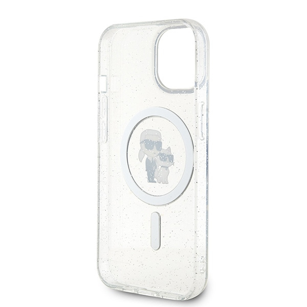 Karl Lagerfeld KLHMP15SHGKCNOT Apple iPhone 15 hardcase Karl&Choupette Glitter MagSafe transparent