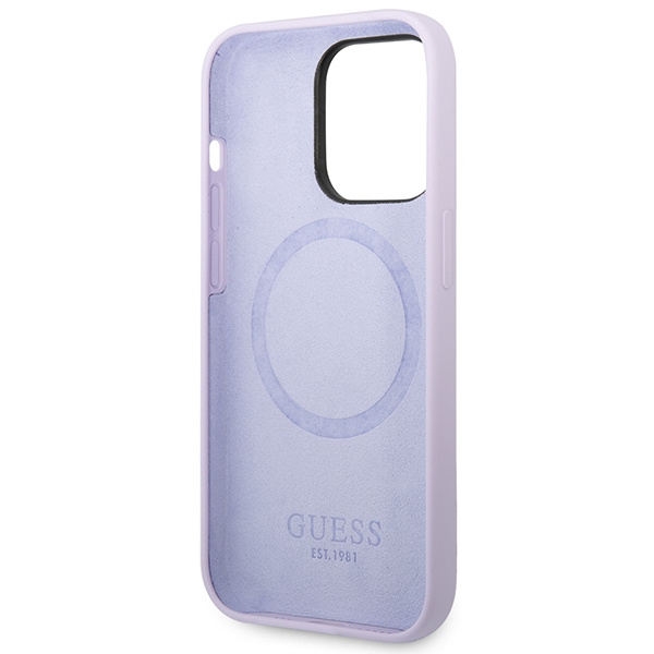 Guess GUHMP14LSBPLU Apple iPhone 14 Pro purple hard case Silicone Logo Plate MagSafe