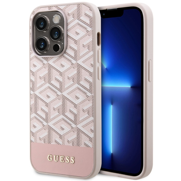 Guess GUHMP14LHGCFSEP Apple iPhone 14 Pro pink hard case GCube Stripes MagSafe
