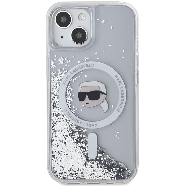 Karl Lagerfeld KLHMP15SLGKISGH Apple iPhone 15 / 14 / 13 hardcase Liquid Glitter Karl Head Magsafe transparent