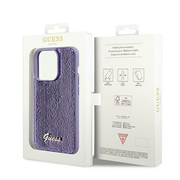 Guess GUHCP13XPSFDGSU Apple iPhone 13 Pro Max hardcase Sequin Script Metal purple