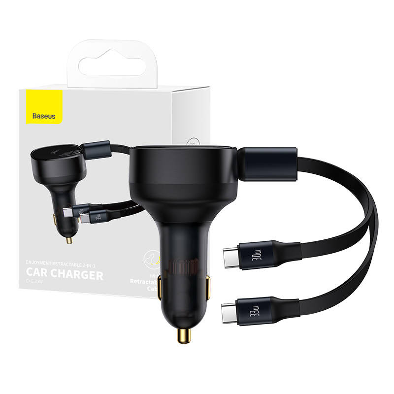 Baseus Enjoyment Car Charger 33W + USB-C cables (black)