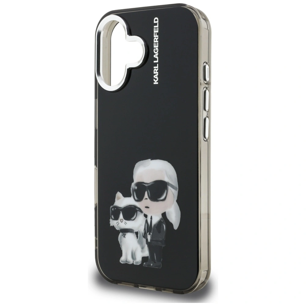 Etui Karl Lagerfeld IML Aquarelle Karl & Choupette & Logo do Apple iPhone 16 czarny