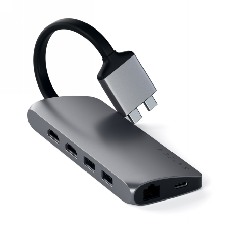 Satechi USB-C Dual Multimedia Adapter to MacBook dual USB-C - USB-C PD 60W, 2x USB-A, 2x HDMI 4K