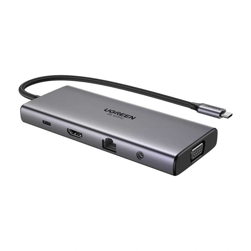 HUB UGREEN CM639 USB-C / HDMI 4K60 Hz, VGA, 2xUSB-C 3.2 10Gbps, 2xUSB-A, SD/TF, RJ45, AUX 3.5mm, USB-C 100W PD
