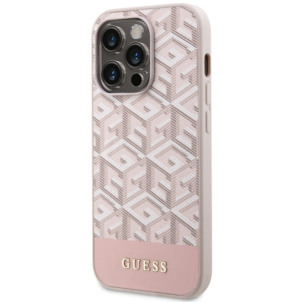 Guess GUHMP14LHGCFSEP Apple iPhone 14 Pro pink hard case GCube Stripes MagSafe