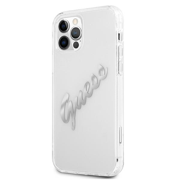 Guess GUHCP12LKTRSVSI Apple iPhone 12 Pro Max Transparent hardcase Vintage Script Silver