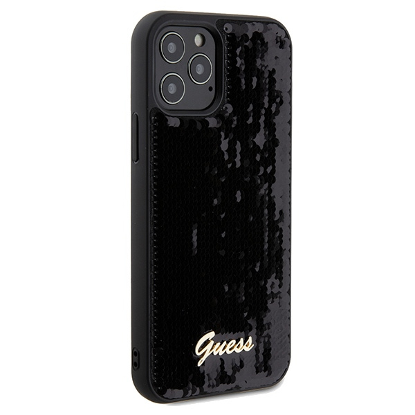 Guess GUHCP12MPSFDGSK Apple iPhone 12 / 12 Pro hardcase Sequin Script Metal black