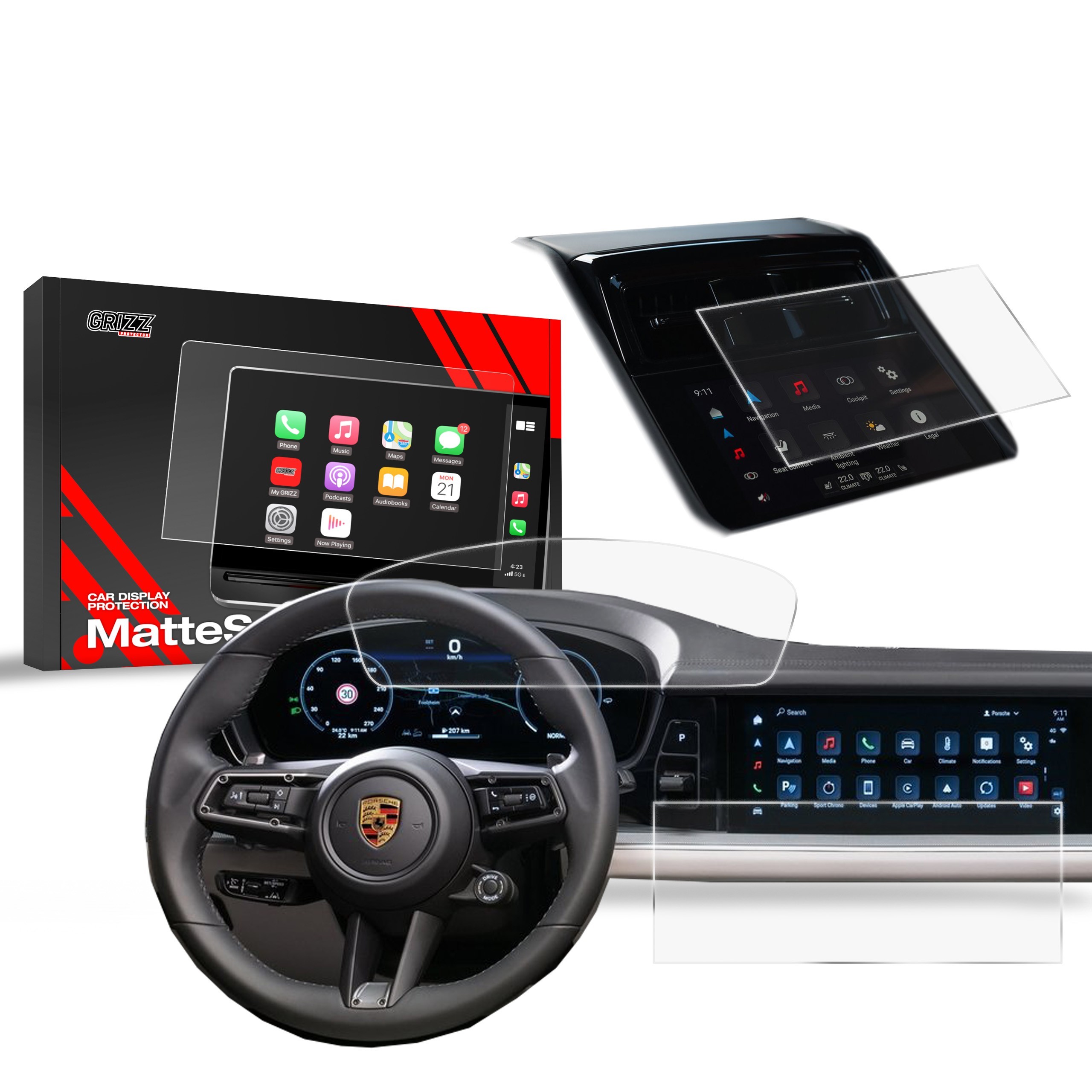Matte GrizzGlass CarDisplay Protection Porsche Panamera 3 12,3" 2024 [3in1]