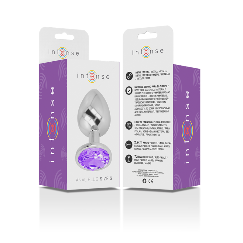 INTENSE - METAL ALUMINUM ANAL PLUG WITH VIOLET GLASS SIZE S