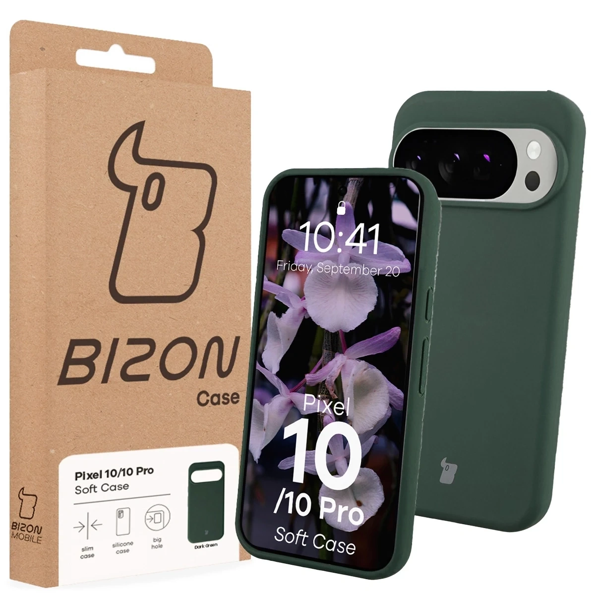 Silikonowe etui Bizon Soft Case do Google Pixel 10 / 10 Pro ciemnozielone