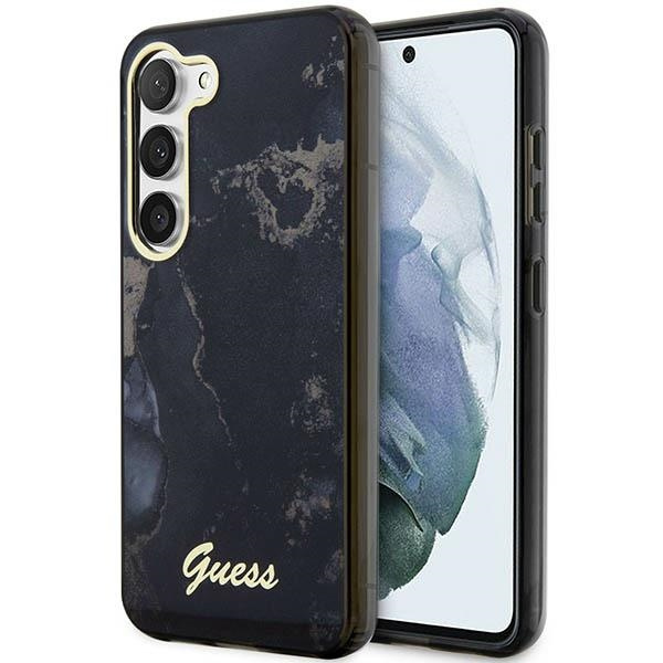 Guess GUHCS23SHTMRSK Samsung Galaxy S23 black hardcase Golden Marble Collection