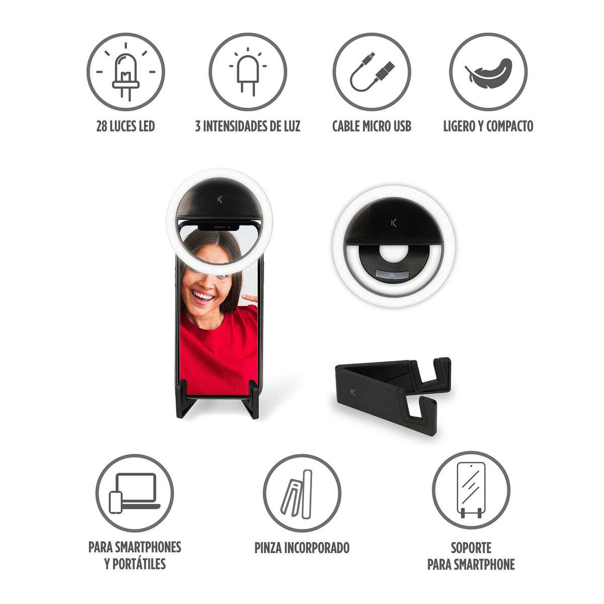 Rechargeable Selfie Ring Light KSIX 3W Rechargeable Selfie Ring Light KSIX 3W