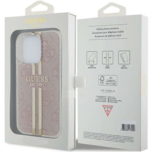 Guess GUHCP14XH4PSEGP Apple iPhone 14 Pro Max hardcase IML 4G Gold Stripe pink