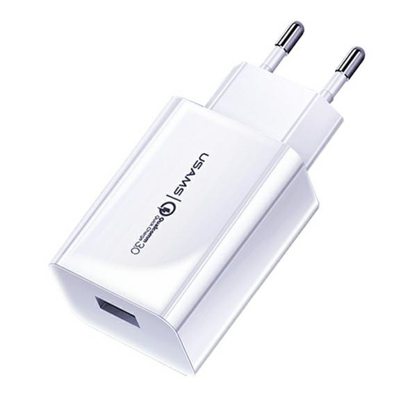 USAMS T22 Wall Charger 1xUSB 18W 3A QC3.0 + USB-C cable 1m white T48OCLN01