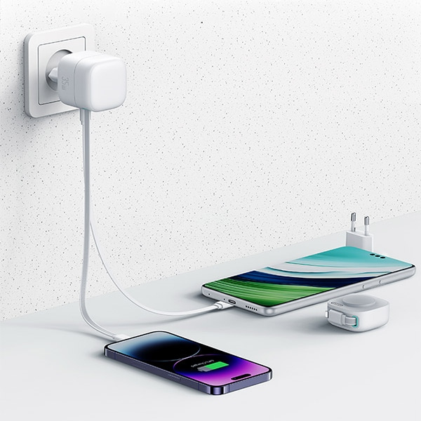 USAMS US-CC202 wall charger USB-C + Lighning cable PD QC 35W black