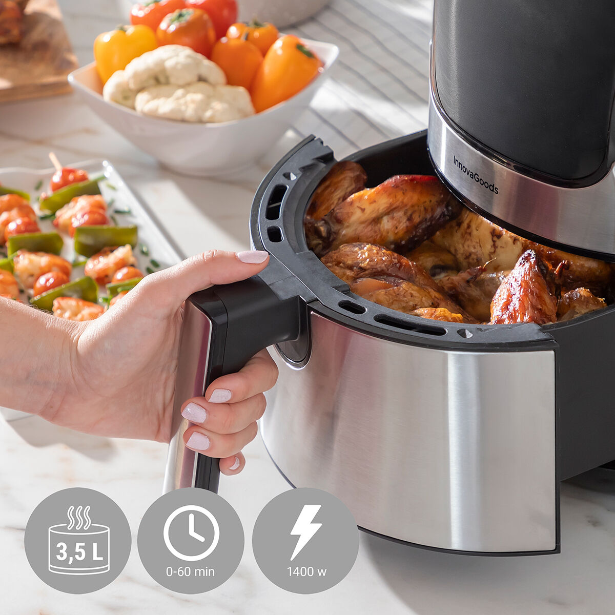 No-Oil Fryer InnovaGoods Fryinn 3500 Black Stainless steel 1400 W 3,5 L No-Oil Fryer InnovaGoods Fryinn 3500 Black Stainless steel 1400 W 3,5 L
