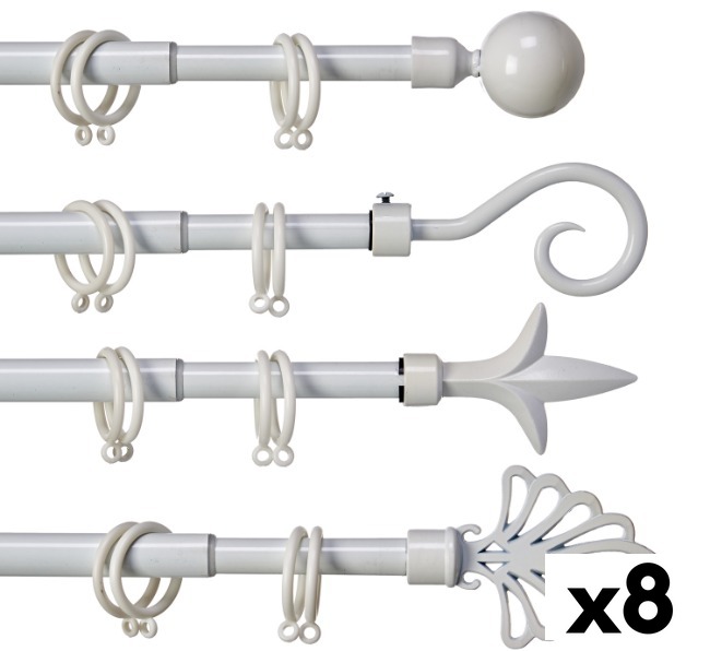 Karnisz Rozsuwany 170 - 320 cm Biały Żelazo (8 Sztuk)