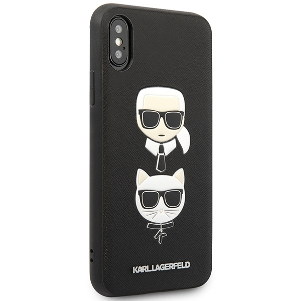 Karl Lagerfeld KLHCI65SAKICKCBK Apple iPhone XS Max black hardcase Saffiano Ikonik Karl&Choupette Head