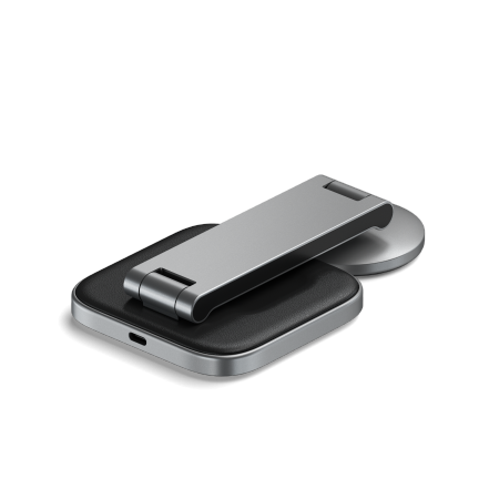 Satechi 2-in-1 Foldable Charging Stand Qi2 wireless charger for two devices space gray