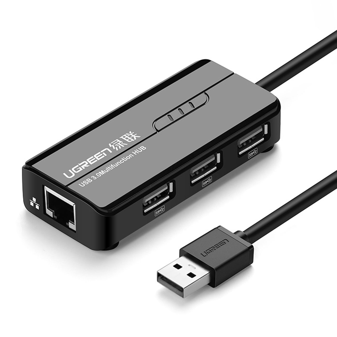 UGREEN 20264 USB-A / 3xUSB-A 2.0, RJ45 10/100 Mbps network adapter black