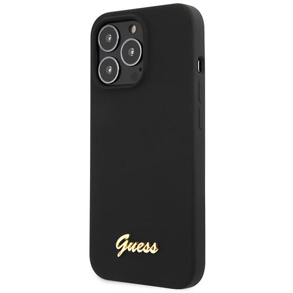 Guess GUHCP13XLSLMGBK Apple iPhone 13 Pro Max black hardcase Silicone Script Gold Logo