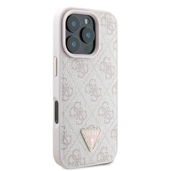 Case Guess GUHCP16XP4TDPP Apple iPhone 16 Pro Max hardcase Leather 4G Triangle Strass MagSafe pink