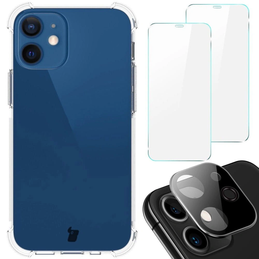 Bizon Case Clear Pack case + 2x screen glass + lens glass Apple iPhone 12 Mini clear