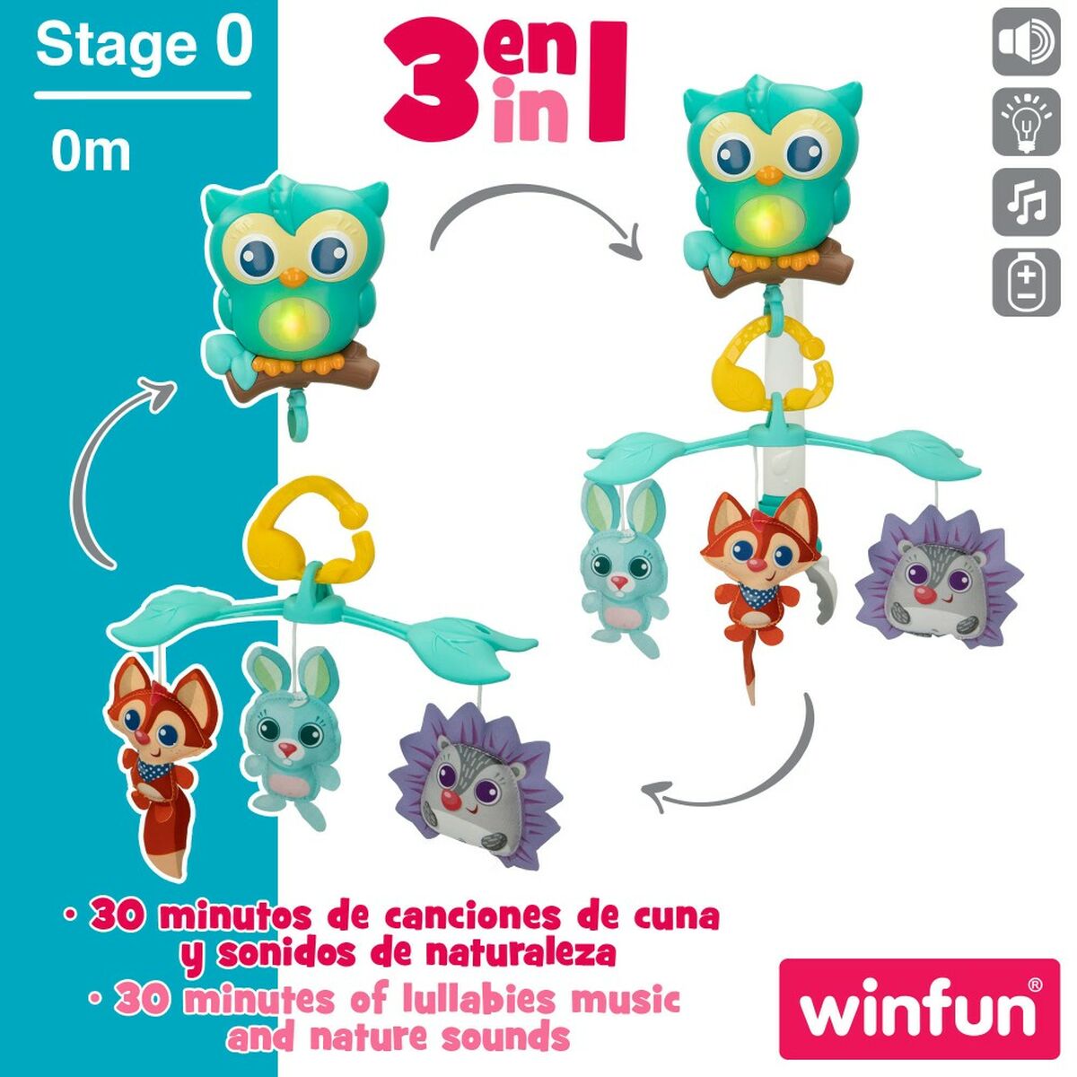 Karuzela do Kołyski Winfun Las 3 w 1 31,5 x 42 x 24,5 cm Plastikowy (4 Sztuk)