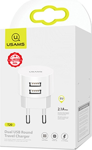 USAMS Wall Charger 2xUSB T20 2,1A round white Fast Charging CC80TC01 (US-CC080)