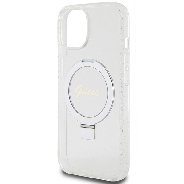 Guess GUHMP15SHRSGSD Apple iPhone 15 / 14 / 13 hardcase Ring Stand Script Glitter MagSafe transparent