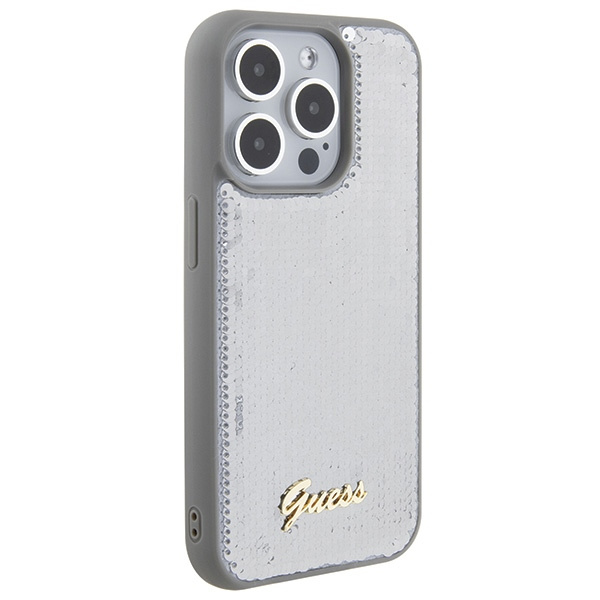 Guess GUHCP15LPSFDGSS Apple iPhone 15 Pro hardcase Sequin Script Metal silver
