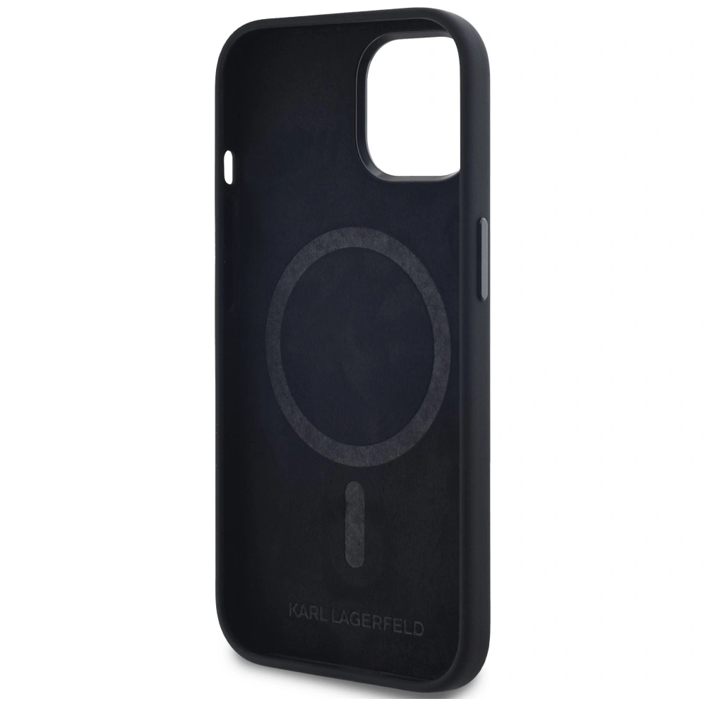 Karl Lagerfeld Silicone Shadow Metal Initial MagSafe Apple iPhone 15 black