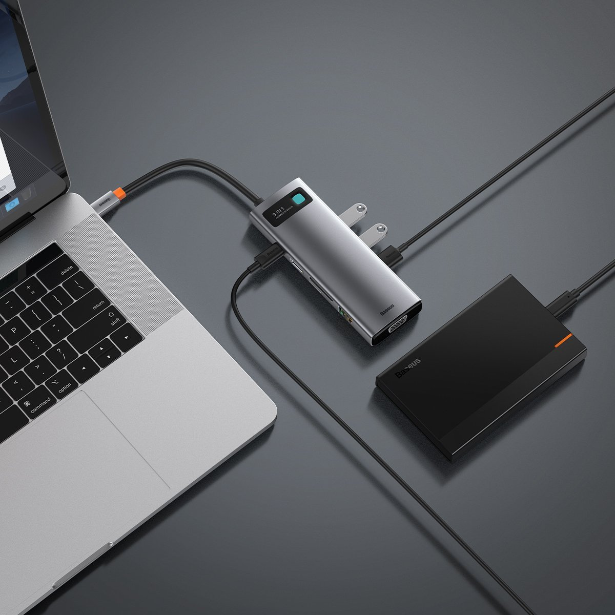 Hub 9in1 Baseus Metal Gleam Series, USB-C to 3x USB 3.0 + HDMI + USB-C PD + Ethernet RJ45 + microSD/SD + VGA
