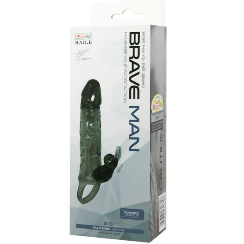 BRAVE MAN PENIS COVER WITH RABBIT  BLACK 16.5 CM