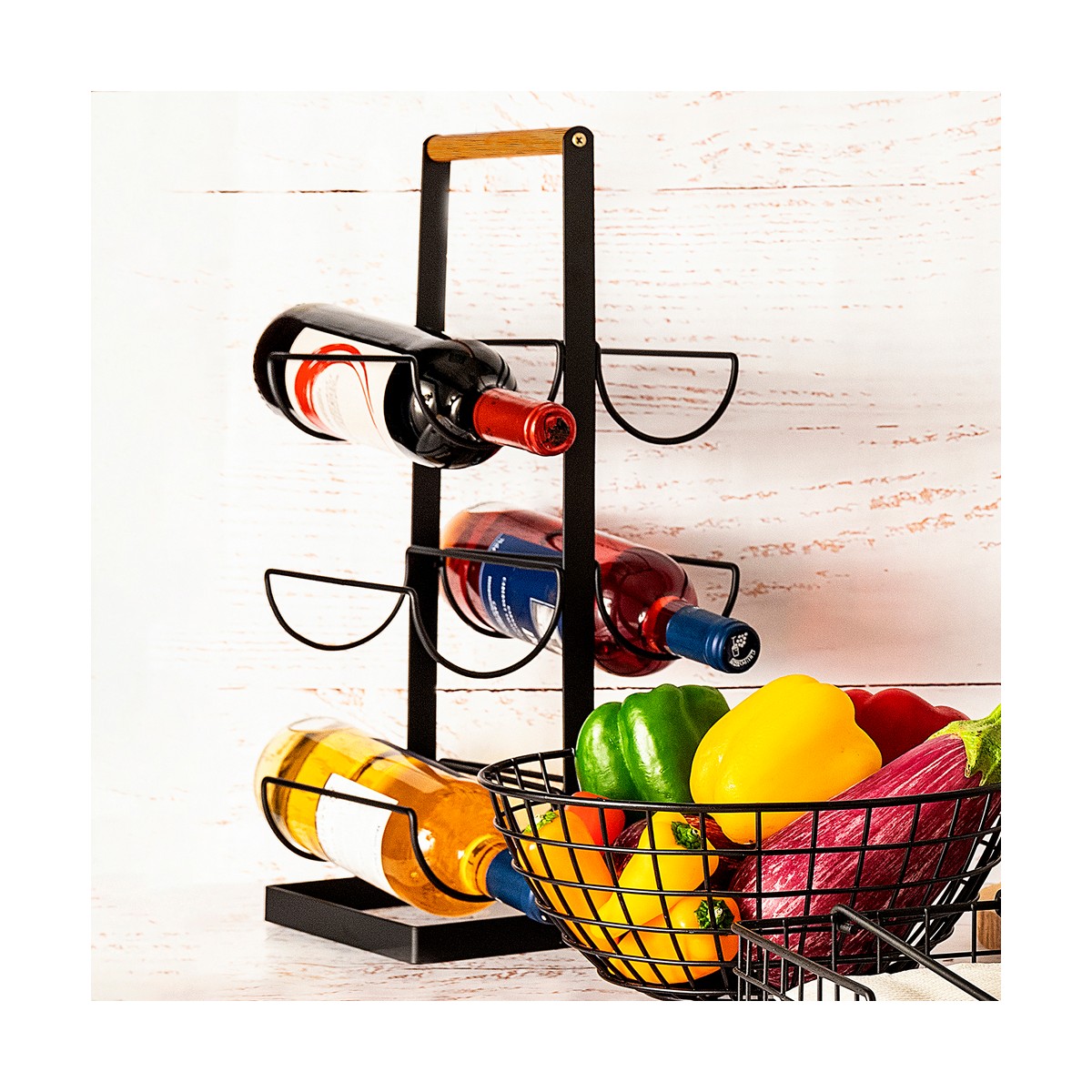 Bottle rack Quid Metal Wood (20 x 19 x 48 cm)