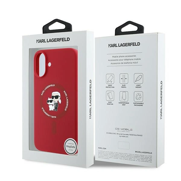 Case Karl Lagerfeld KLHMP16MSCMKCRHR Apple iPhone 16 Plus hardcase Silicone Karl&Choupette Heads Ring MagSafe red