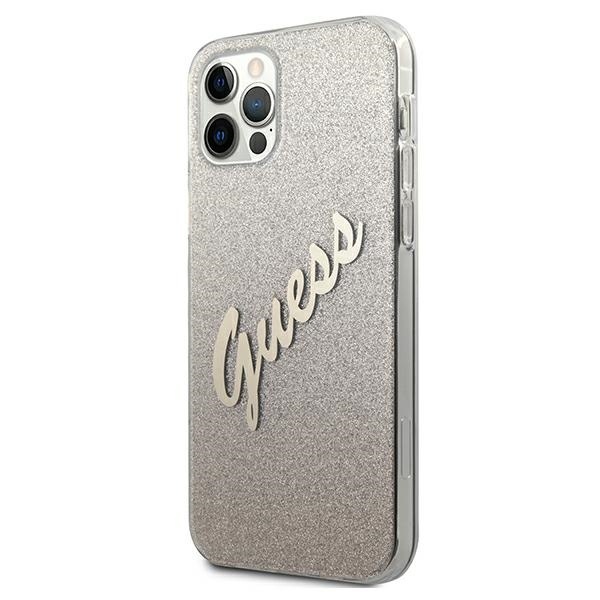 Guess GUHCP12MPCUGLSGO Apple iPhone 12/12 Pro gold hardcase Glitter Gradient Script